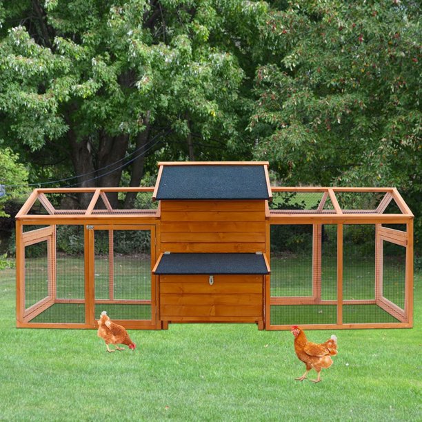 Kinbor 100in Outdoor Wooden Chicken Coop Hen House w/Nesting Box Removable Tray Ramp