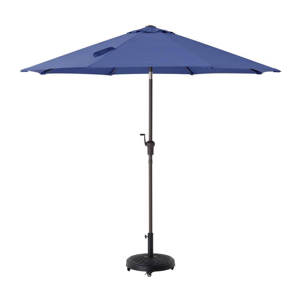 Hampton Bay 9 ft Aluminum Market Crank and Tilt Patio Umbrella in Sky Blue