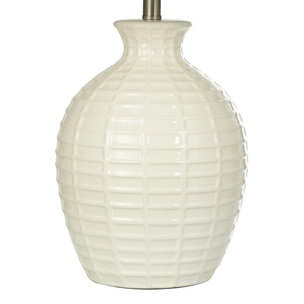 Ceramic Table Lamp - White Finish with Cream Linen Shade