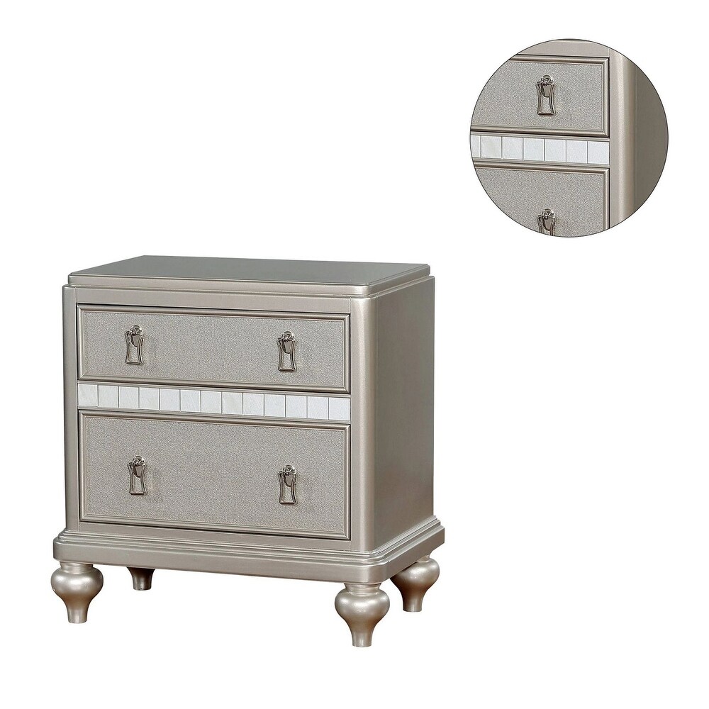 2 Drawers Wooden Nightstand with Mirror Trim