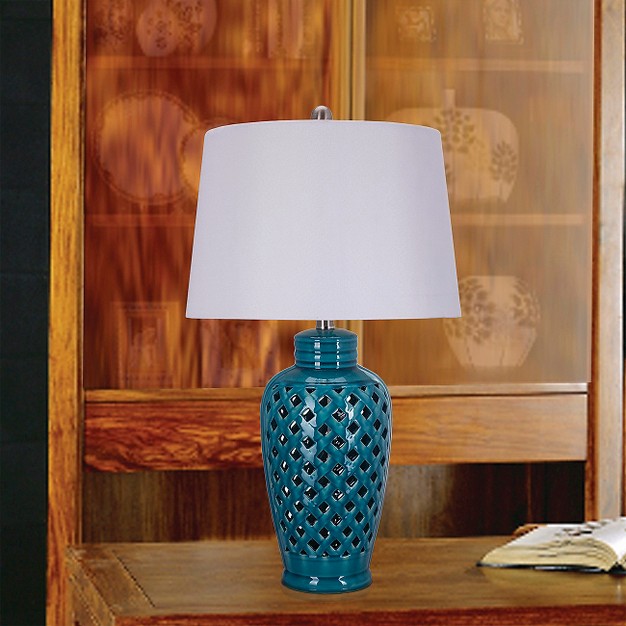 Ceramic Table Lamp With Lattice Design Blue 26 quot