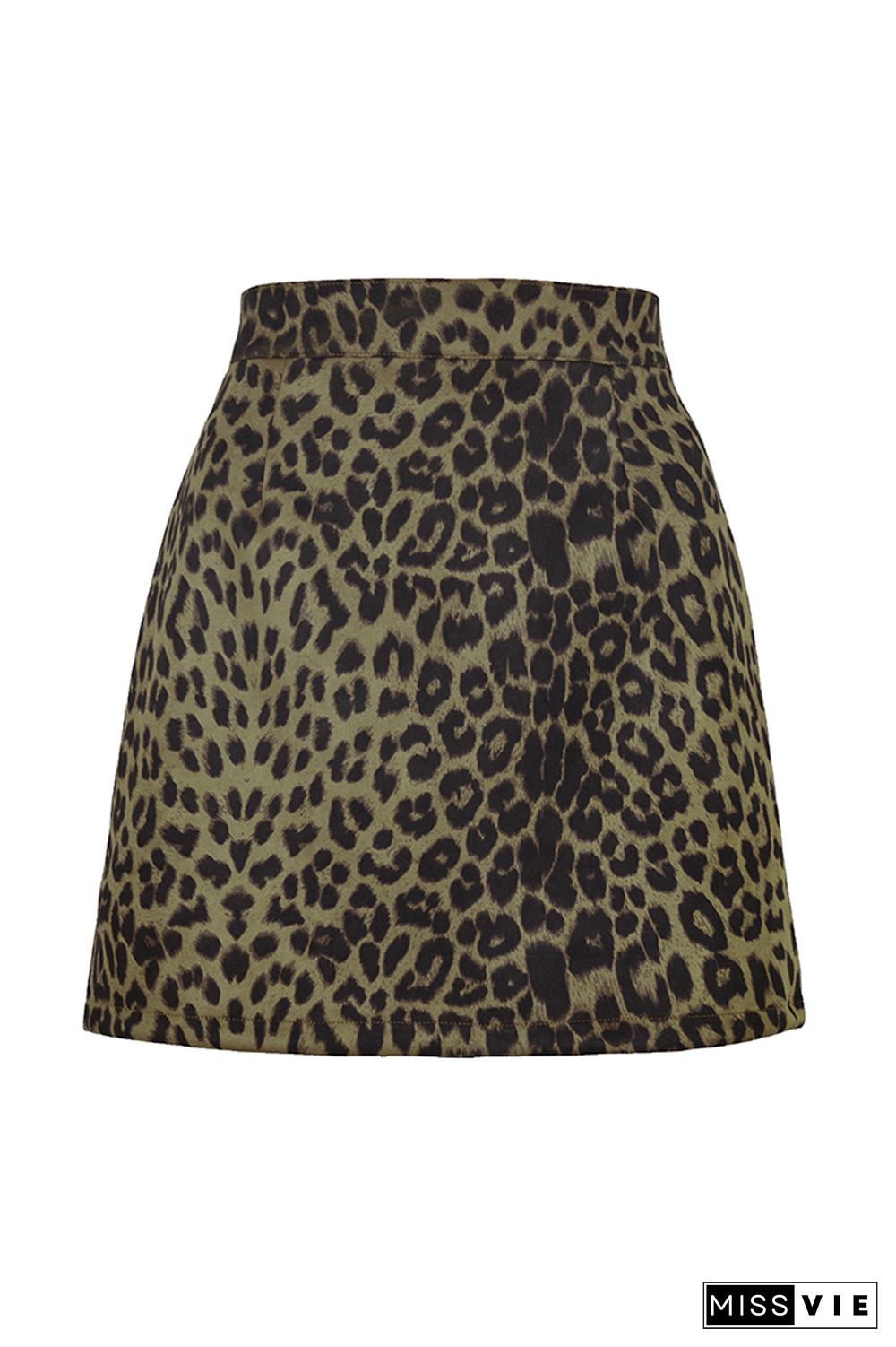 Leopard Zipper High Waist A-line Mini Skirt Wholesale