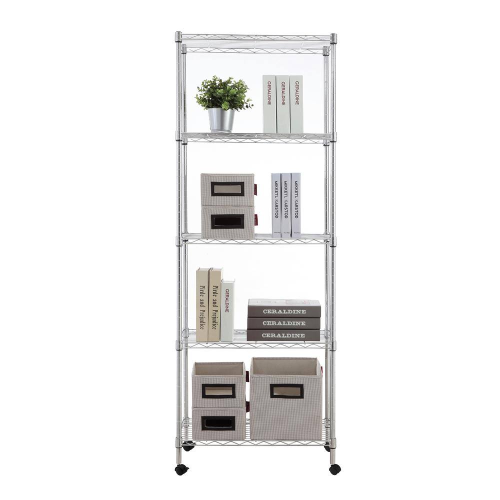 mzg Chrome 5-Tier Steel Utility Wire Garage Storage Shelving Unit with 4-Casters (30 in. W x 59 in. H x 14 in. D) E3575150OH501AC