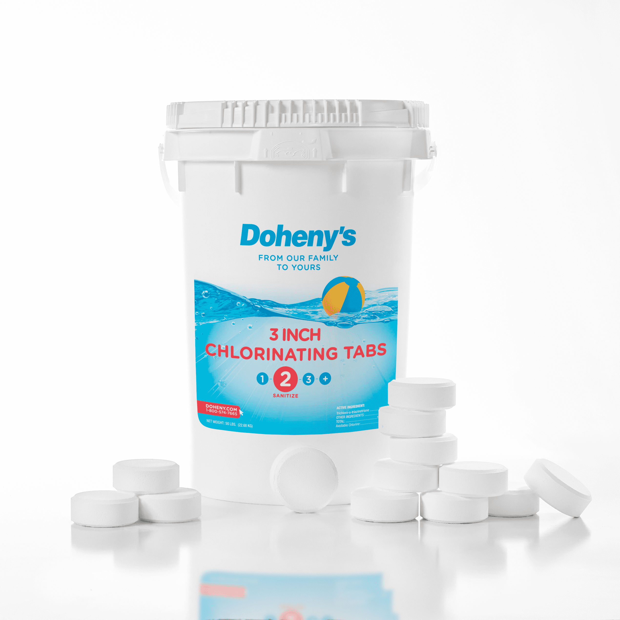 Doheny's 3 Inch Swimming Pool Chlorine Tablets | Pro-Grade Pool Sanitizer | Long Lasting & Slow Dissolving | Individually Wrapped | 99% Active Ingredient, 90% Stabilized Chlorine | 50 LB Bucket