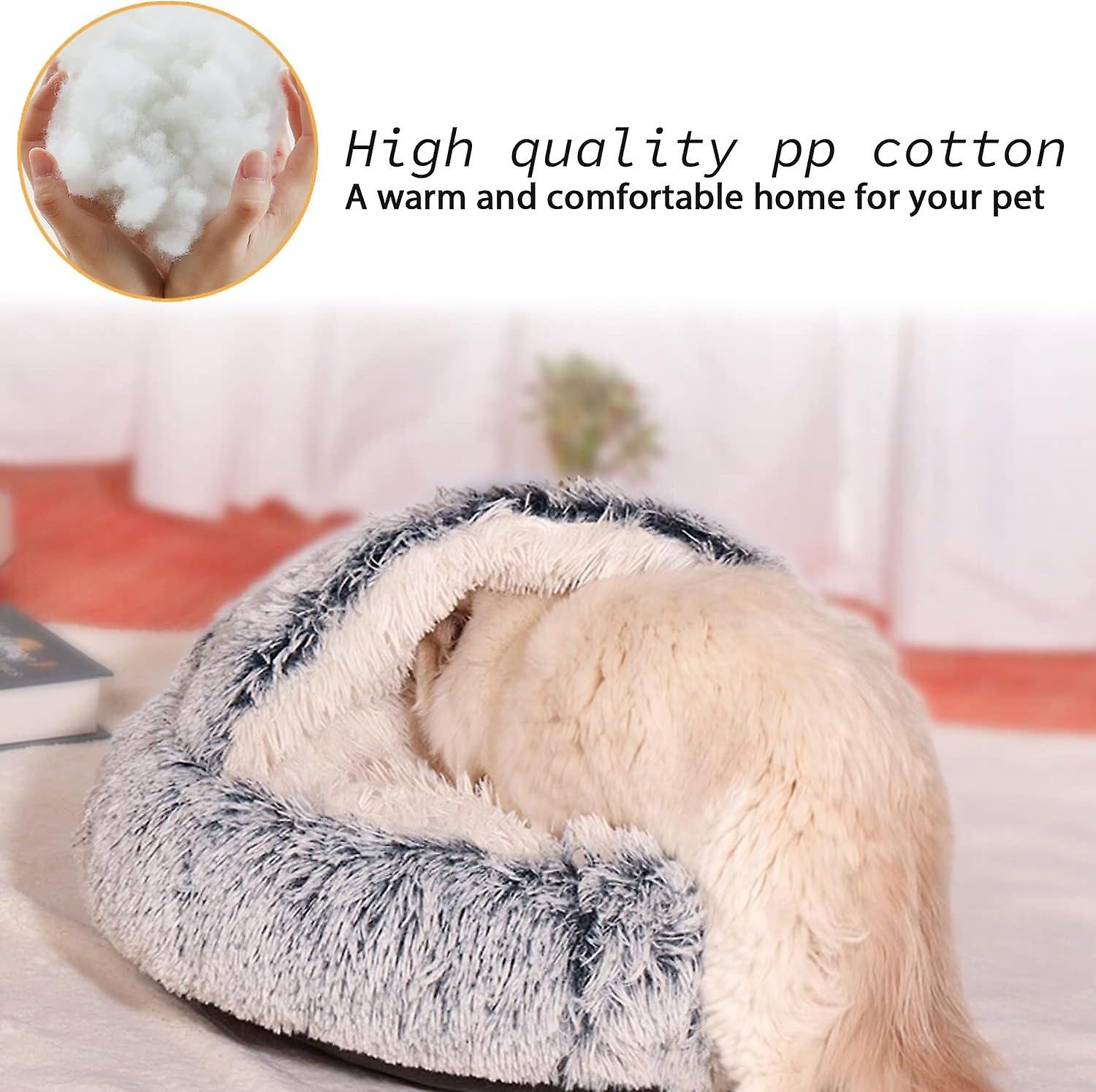 Fluffy Plush Soothing Bed For Dogs Under 10kg， Washable Anti anxiety Dog Bed For Small Medium Dogs， Soft Warm Indoor Donut Bed (65cm， Grey)