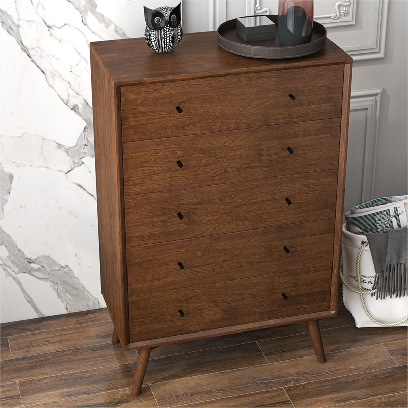 Francesca Modern Bedroom 5 drawers Tall Dressers in Solid Wood Walnut Brown