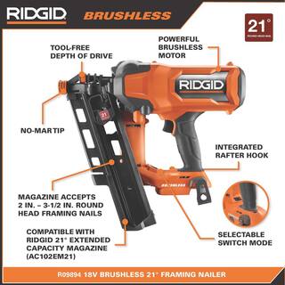 RIDGID 18V Brushless Cordless 21 3-12 in. Framing Nailer Kit with 4.0 Ah MAX Output Lithium-Ion Battery and Charger R09894B-AC9540