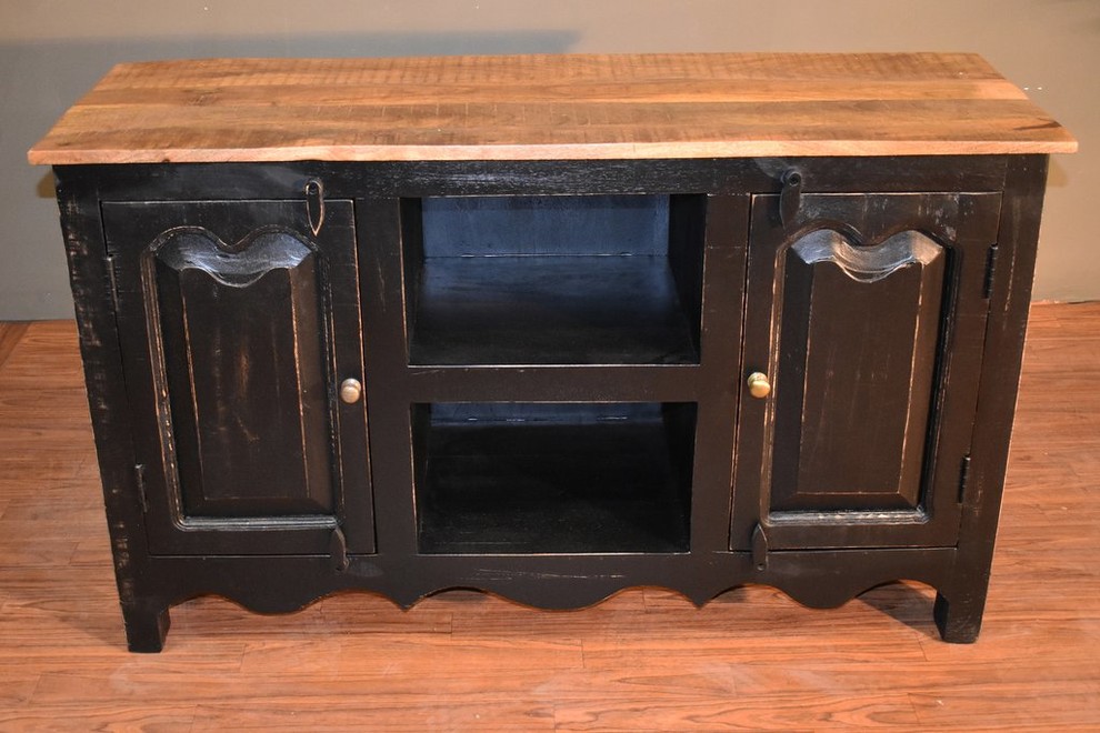 Ventura Solid Wood TV Stand  Sideboard  Distressed Black   Traditional   Entertainment Centers And Tv Stands   by Crafters and Weavers  Houzz