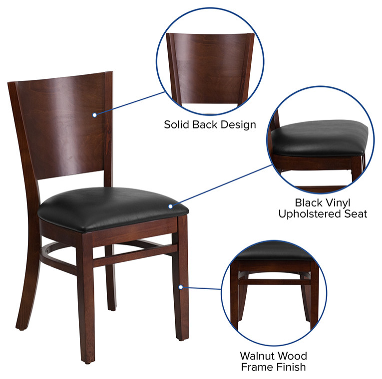 Lacey Series Solid Back Walnut Wood Restaurant Chair Black Vinyl Seat   Transitional   Dining Chairs   by First of a Kind USA Inc  Houzz
