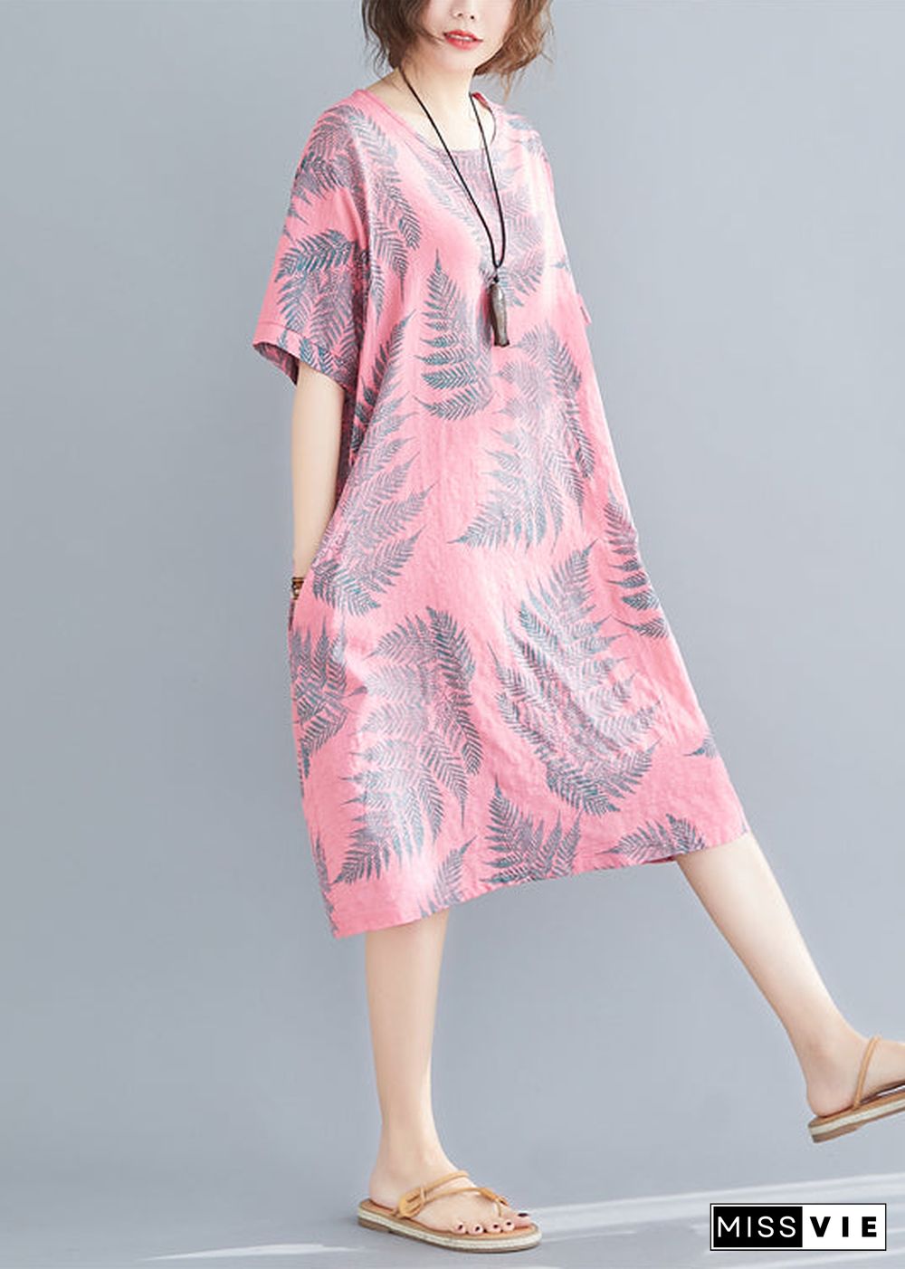 Plus Size Rose Oversized Print Cotton Holiday Dress Summer