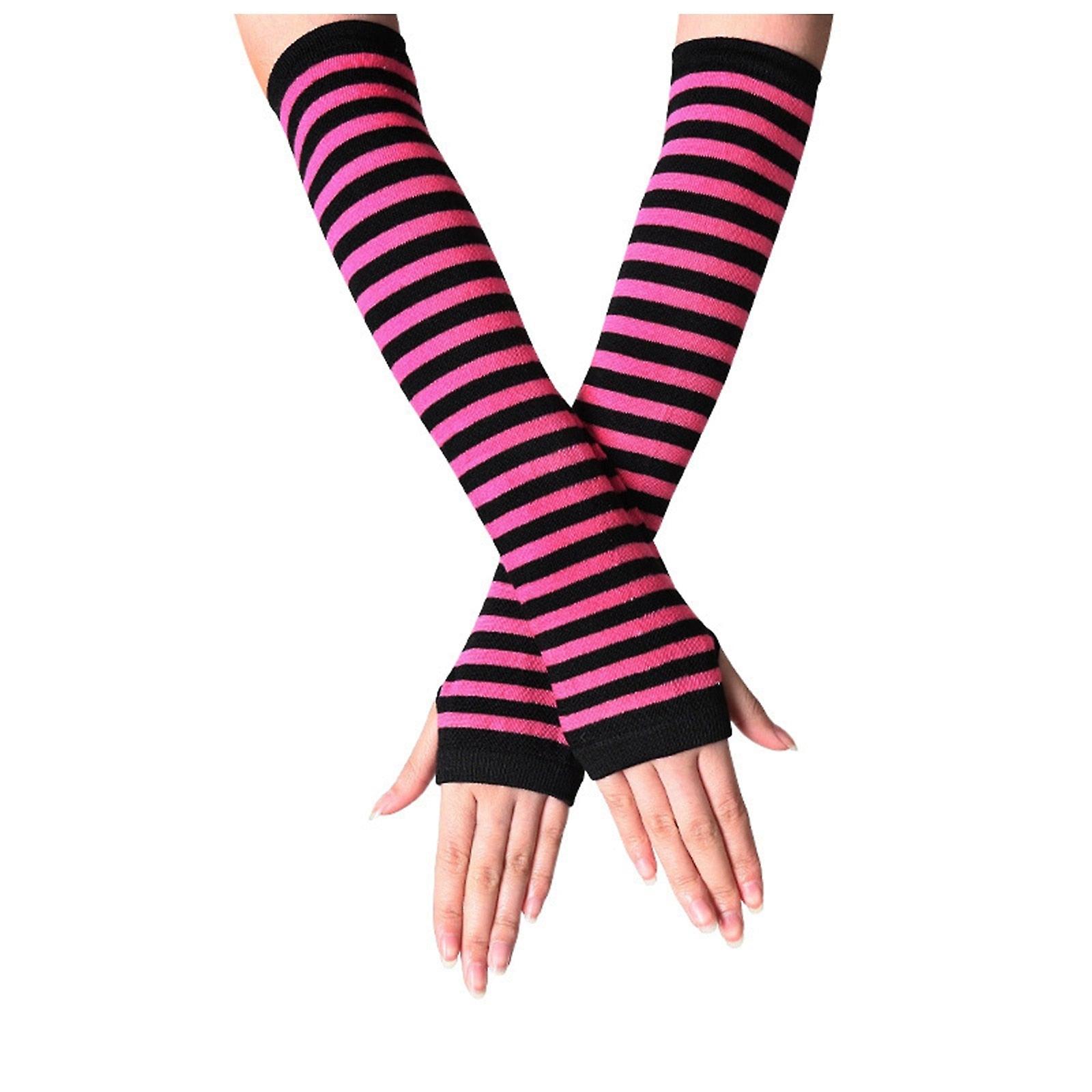 Women Long Fingerless Gloves Fashion Striped Elbow Gloves