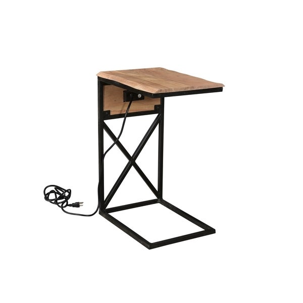 Bengal Manor Natural Acacia Wood Side Table with USB Power