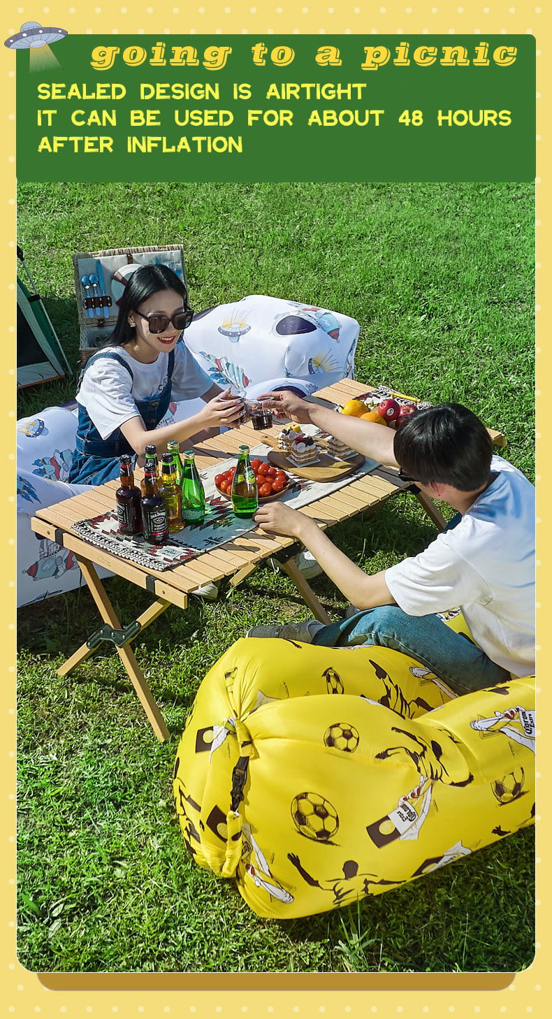 Huichenter Inflatable Sofa Folding Portable Air Cushion Bed Lounger Sofa for Picnic Camping Traveling Air Bed Mattress， Yellow