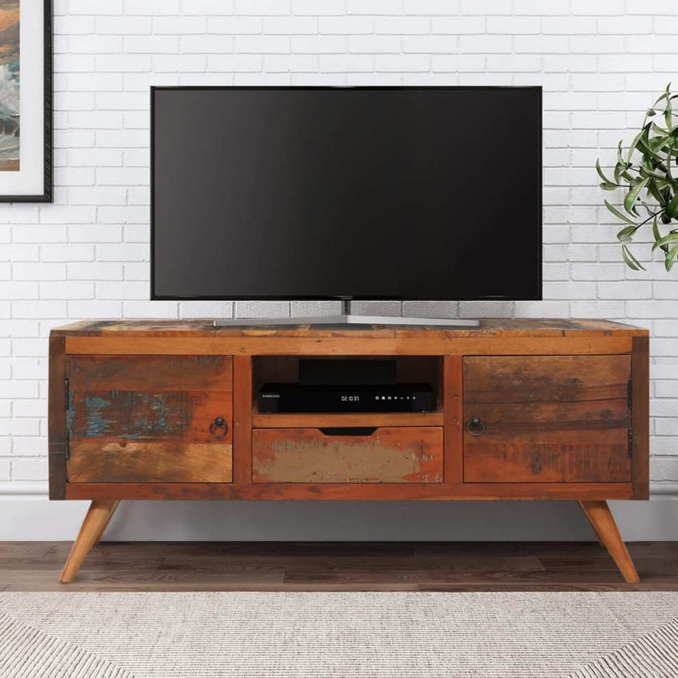 Mweelrea Rustic Reclaimed Wood Mid Century TV Stand Media Cabinet   Midcentury   Entertainment Centers And Tv Stands   by Sierra Living Concepts Inc  Houzz