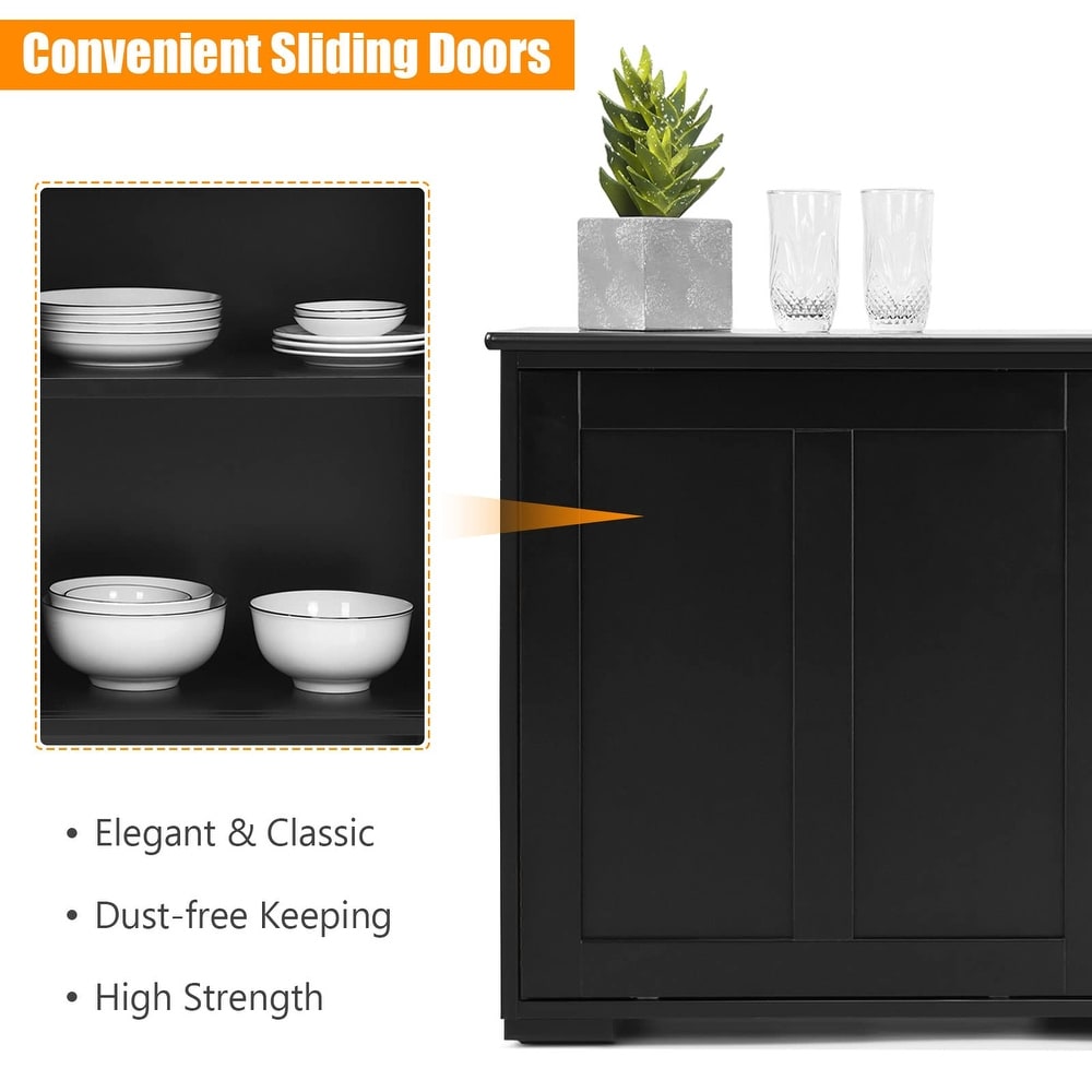 Kitchen Sideboard  Antique Stackable Storage Cabinet w/ Shelf  Sliding Door Wooden Cupboard Server Buffet Console Table