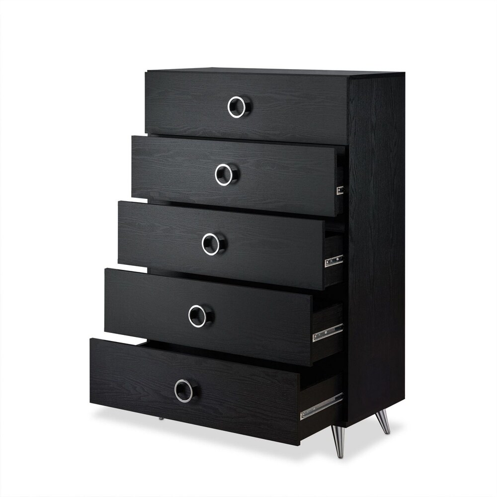 Wood 5 Drawers Chest in Black