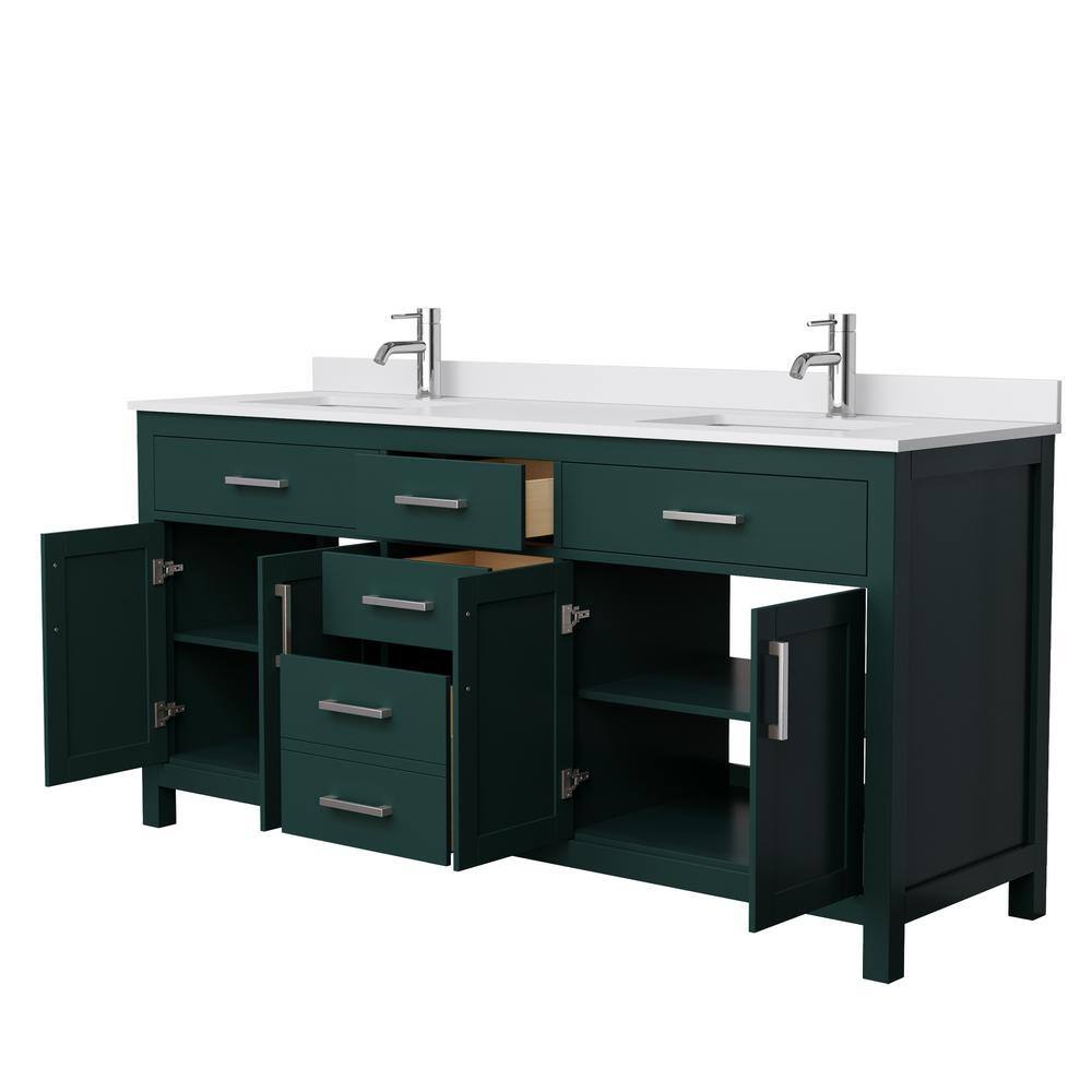 Wyndham Collection Beckett 72 in. W x 22 in. D x 35 in. H Double Sink Bathroom Vanity in Green with White Cultured Marble Top WCG242472DGEWCUNSMXX