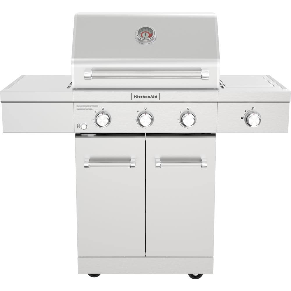 KitchenAid 3-Burner Propane Gas Grill in Stainless Steel with Ceramic Sear Side Burner 720-0953L