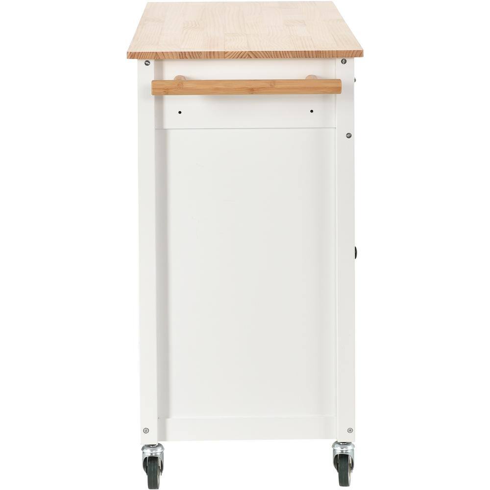 Tileon White Solid Wood 54.3 in. Kitchen Island with 2-Drawers 4-Doors Spice Rack and Towel Rack AYBSZHD2854