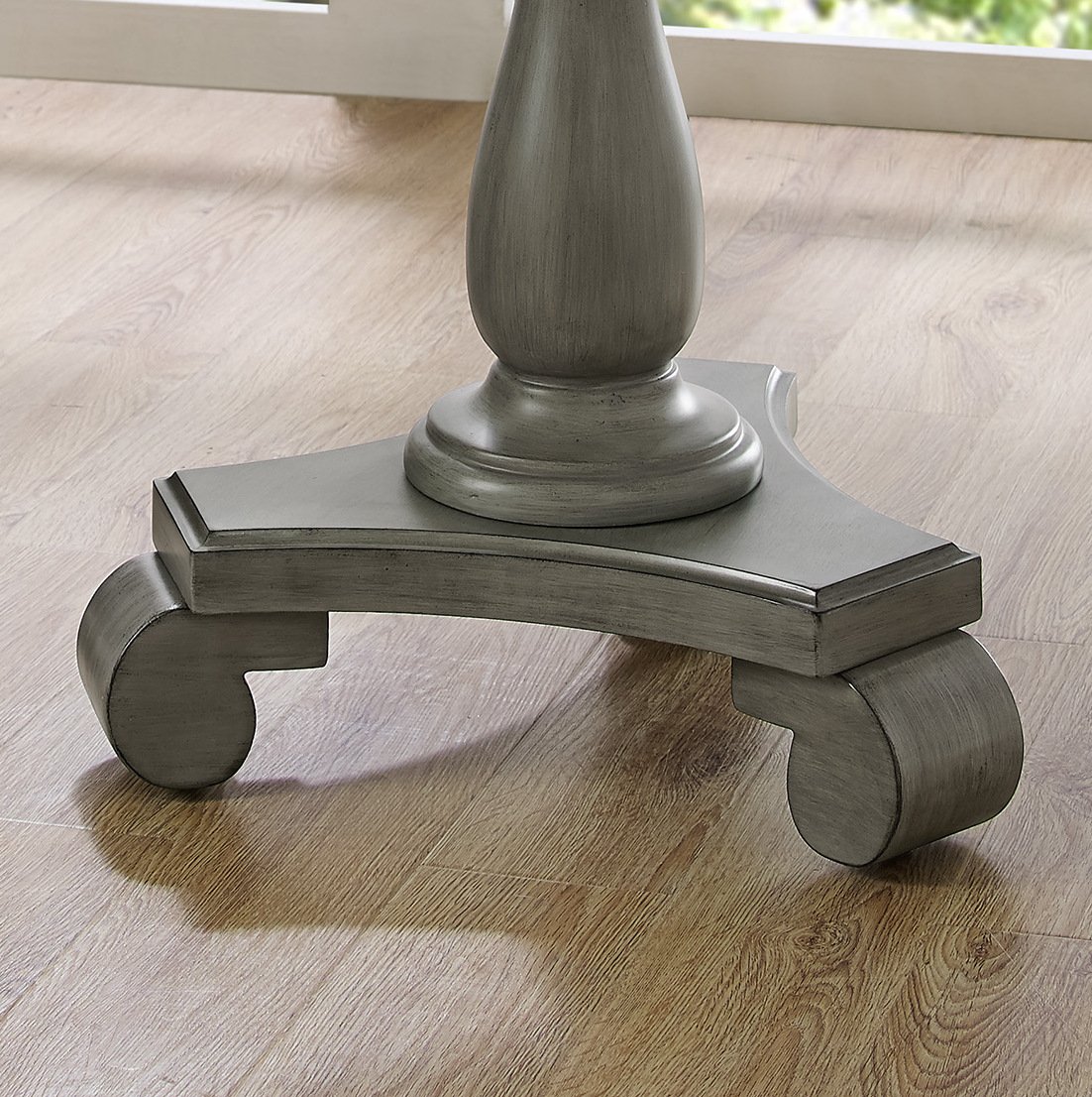 Roundhill Furniture Rene Round Wood Pedestal Side Table， Gray