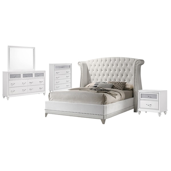 PU Eastern King Bedroom Set in Chrome and White - - 36135795