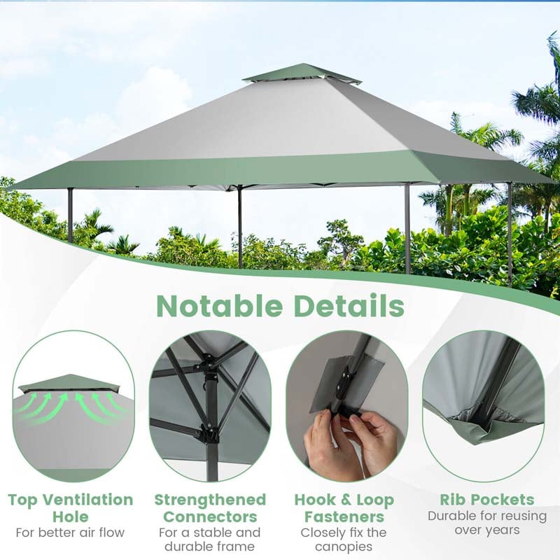 13 x 13 FT 2-Tier Pop-Up Gazebo Tent with Wheeled Bag & 4 More Reinforced Ribs, Instant Outdoor Canopy Shelter