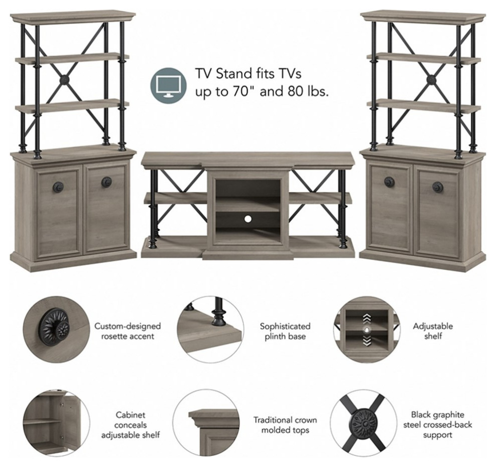 Coliseum 60W TV Stand with Bookcases in Driftwood Gray   Engineered Wood   Traditional   Entertainment Centers And Tv Stands   by Homesquare  Houzz