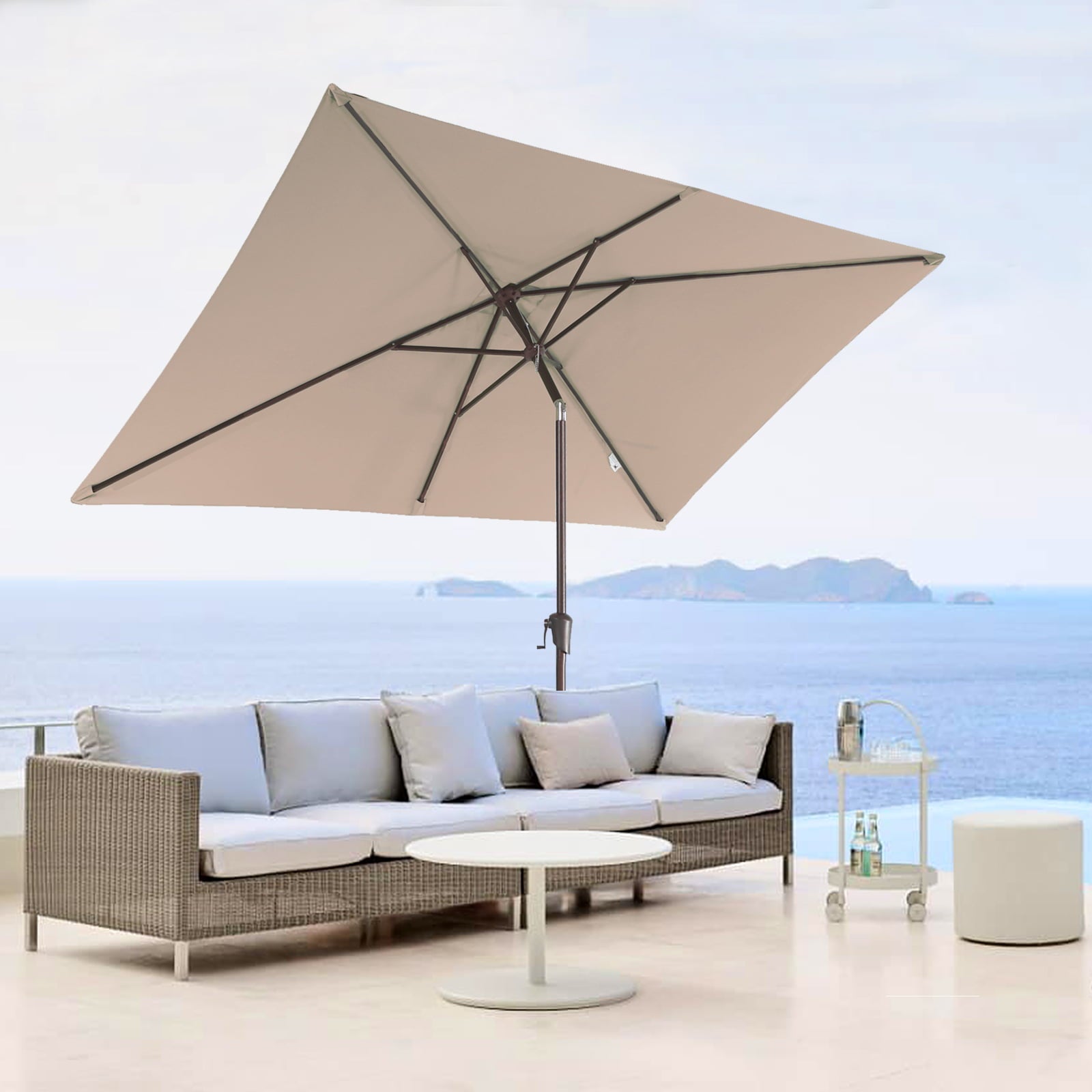 Rectangular Patio Umbrella, 6.6 x 9.8ft Outdoor Table Market Umbrella with Push Button Tilt/Crank, Beige