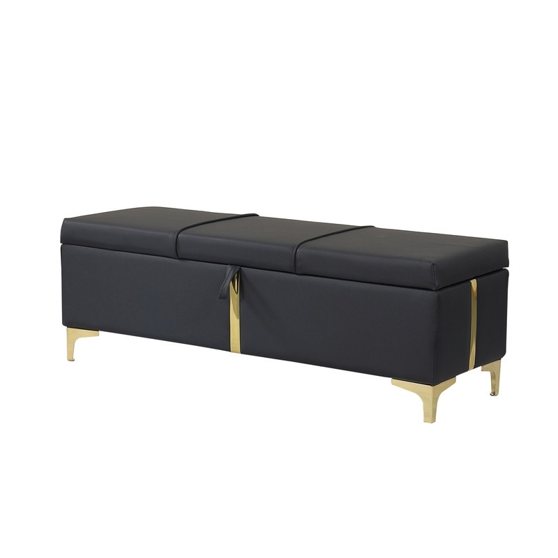 Elegant Style Large Upholstered Storage Ottoman  Storage Bench with Metal Legs  Modern Bed End Bench