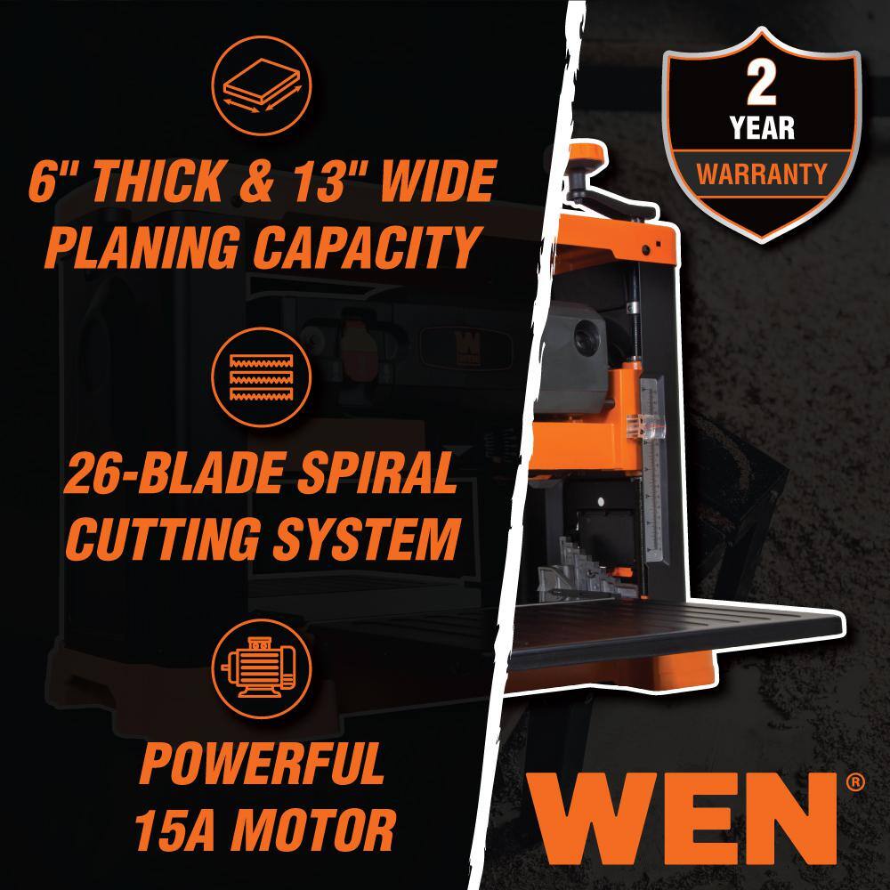 WEN 15 Amp 13 in. Spiral Benchtop Thickness Planer PL1326