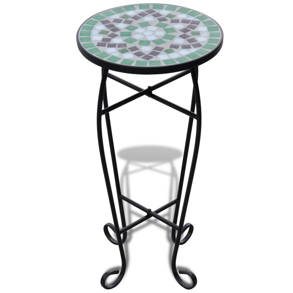 vidaXL Mosaic Side Table Plant Table Green White   11.8\