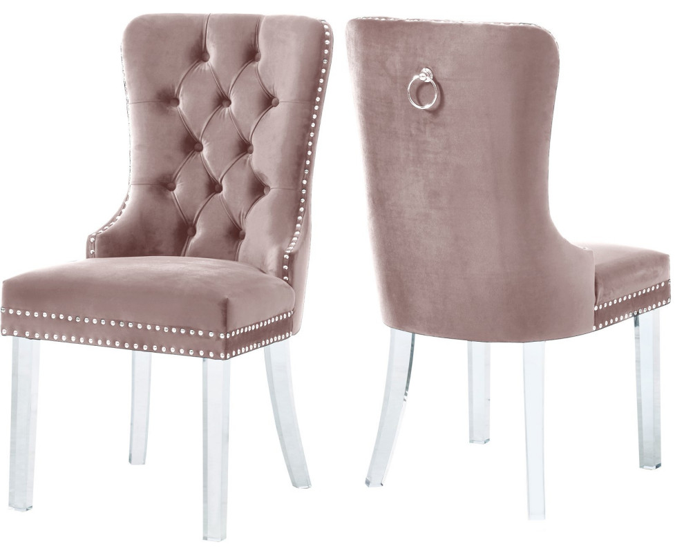 Set of 2 Contemporary Dining Chair  Acrylic Legs With Tufted Velvet Seat   Contemporary   Dining Chairs   by Decor Love  Houzz