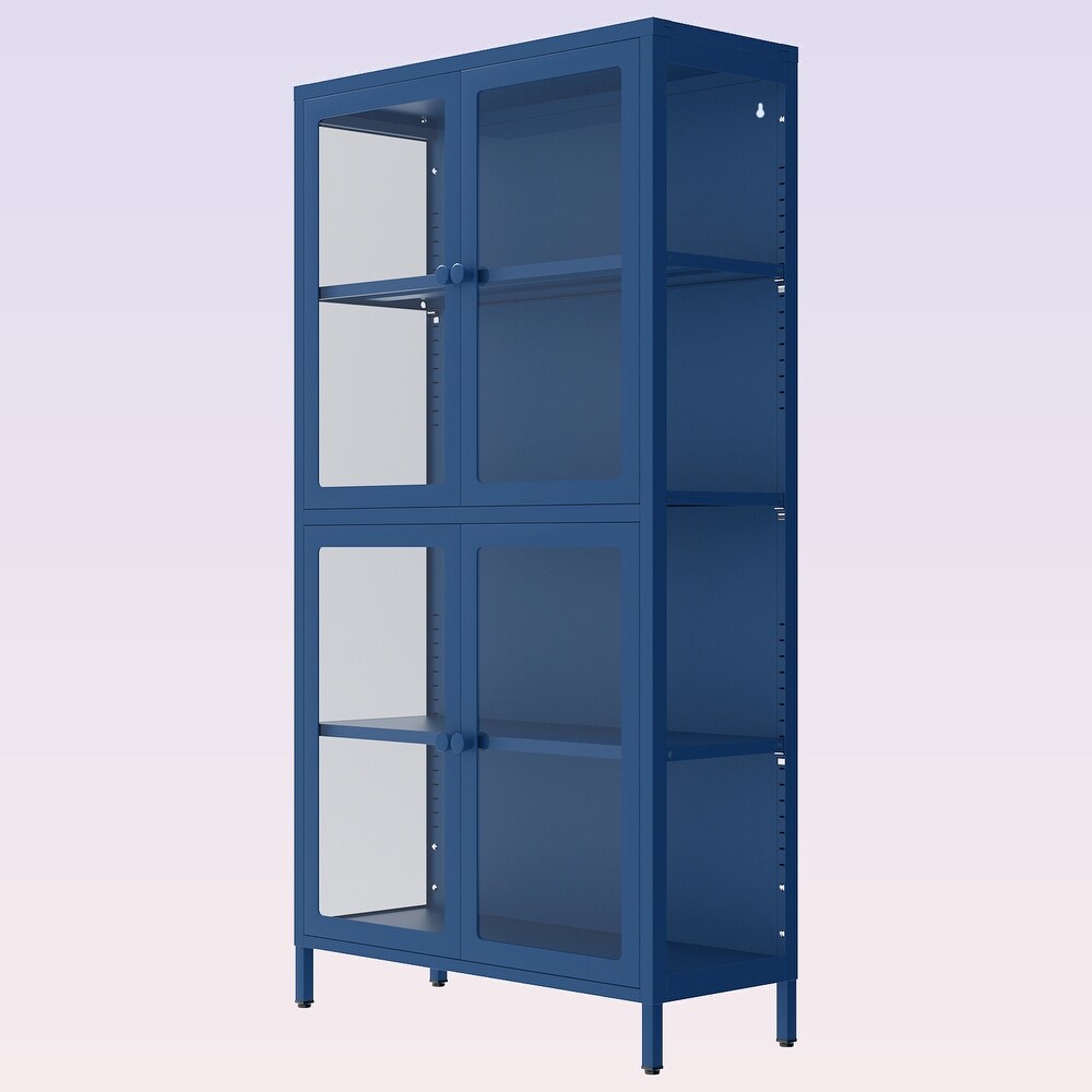 Modern Four Glass Door Storage Cabinet with Adjustable Shelves