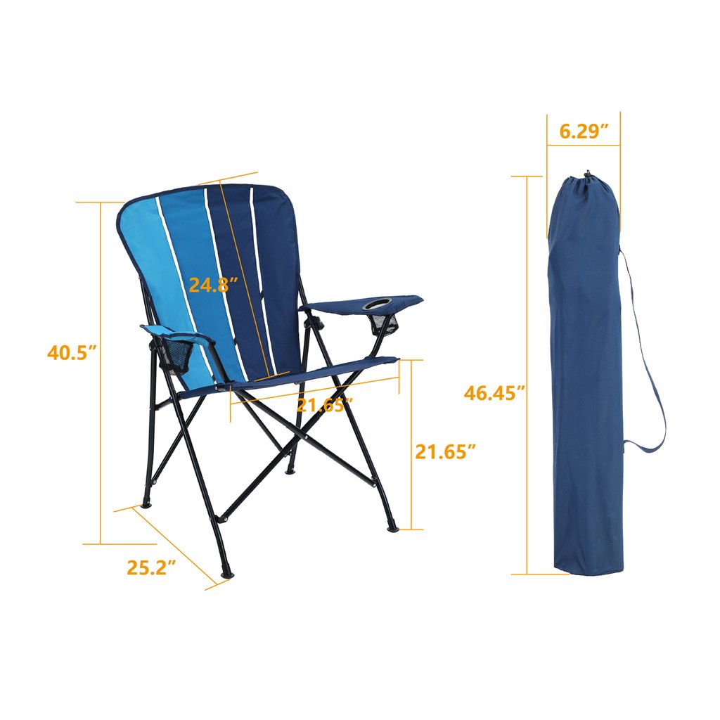 MF Studio Camping Folding Lawn Chair with Cup Holder, Heavy Duty Steel Frame Support up to 350Lbs, Blue