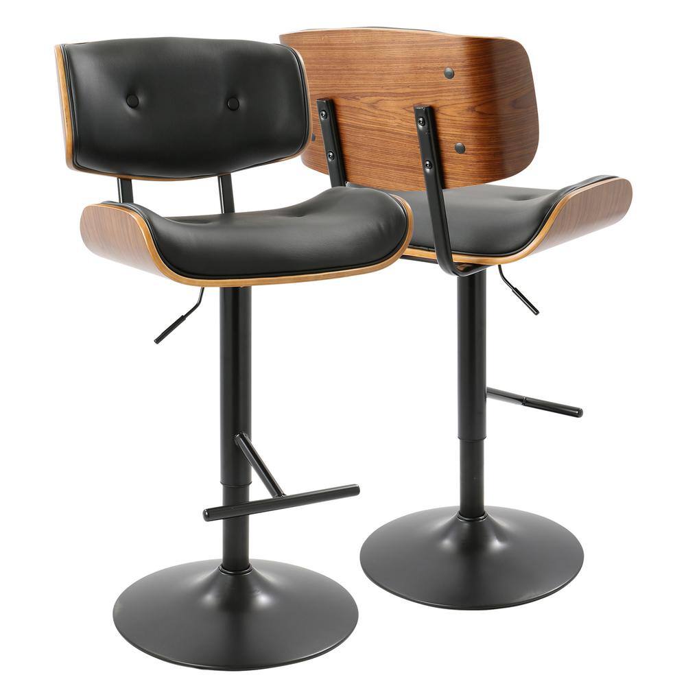 Lumisource Lombardi 34 in. Walnut and Black Adjustable Height Bar Stool BS-JY-LMB WL+BK