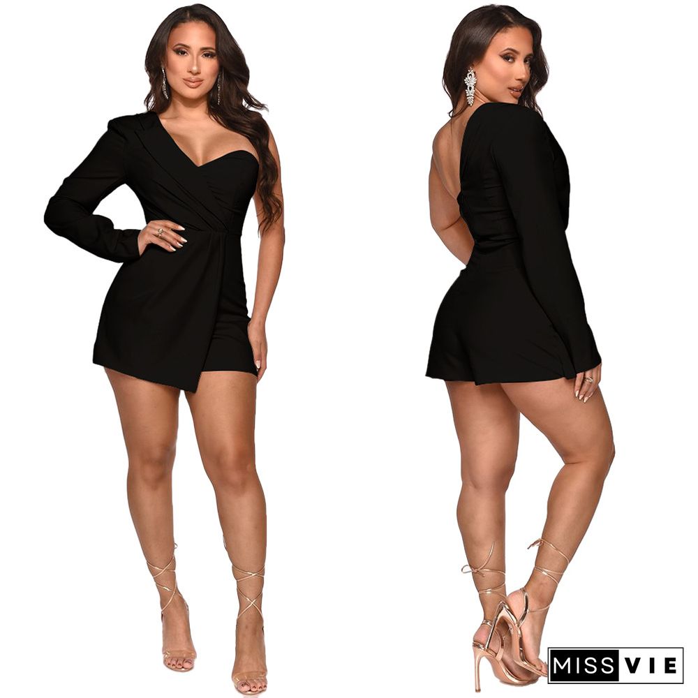 Asymmetrical One Shoulder Long Sleeve One Piece Romper