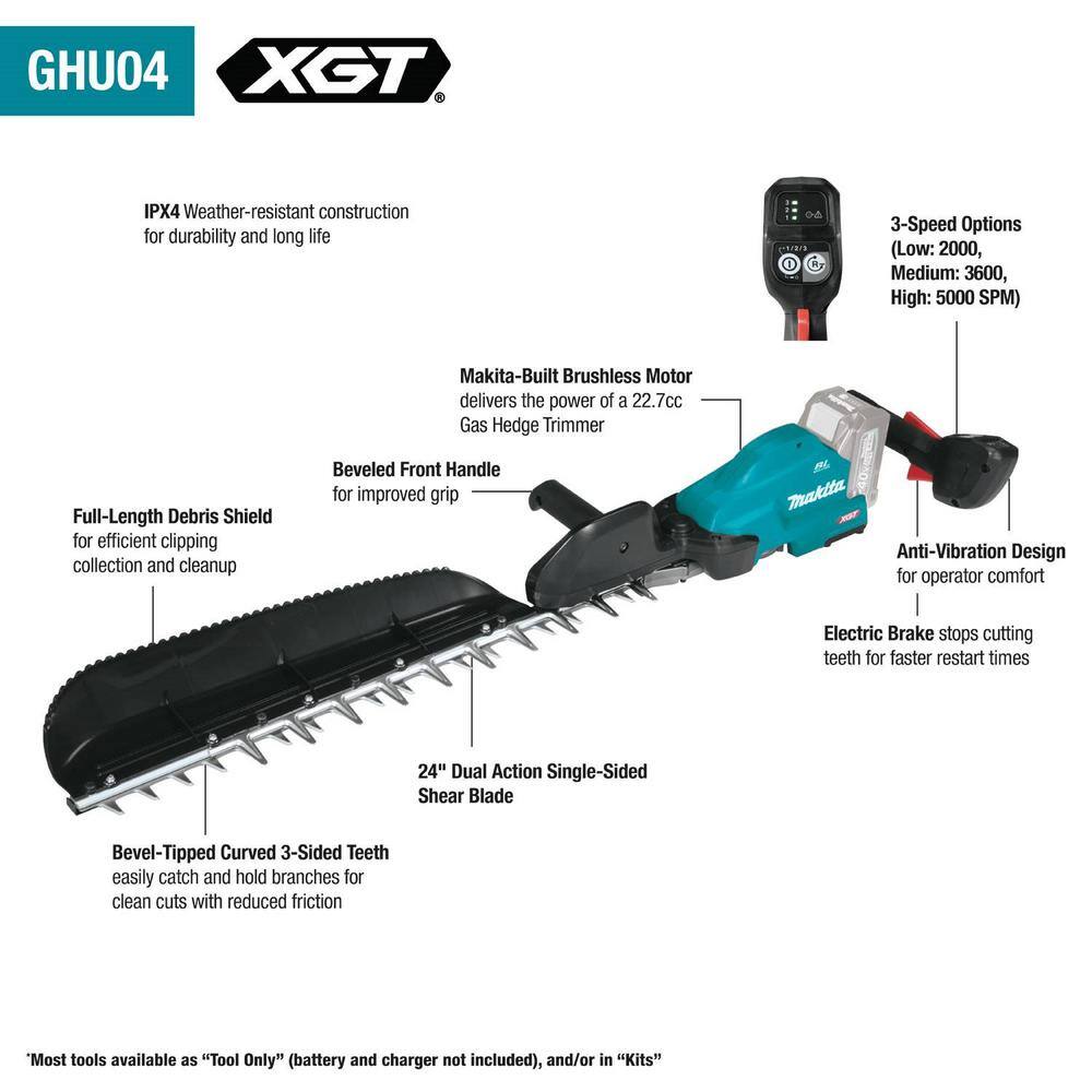 Makita 40V max XGT Brushless Cordless 24 in. Single-Sided Hedge Trimmer (Tool Only) GHU04Z