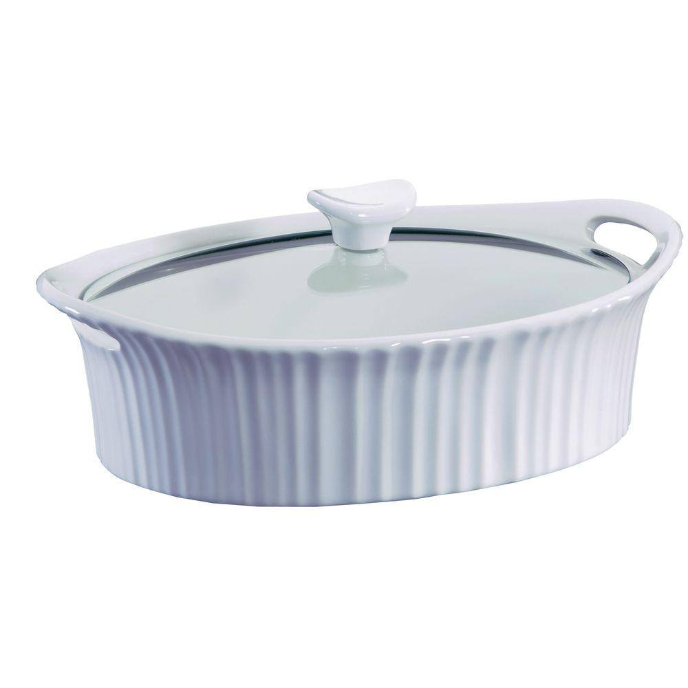 Corningware French White 2.5-Qt Oval Ceramic Casserole Dish with Glass Cover 1105935
