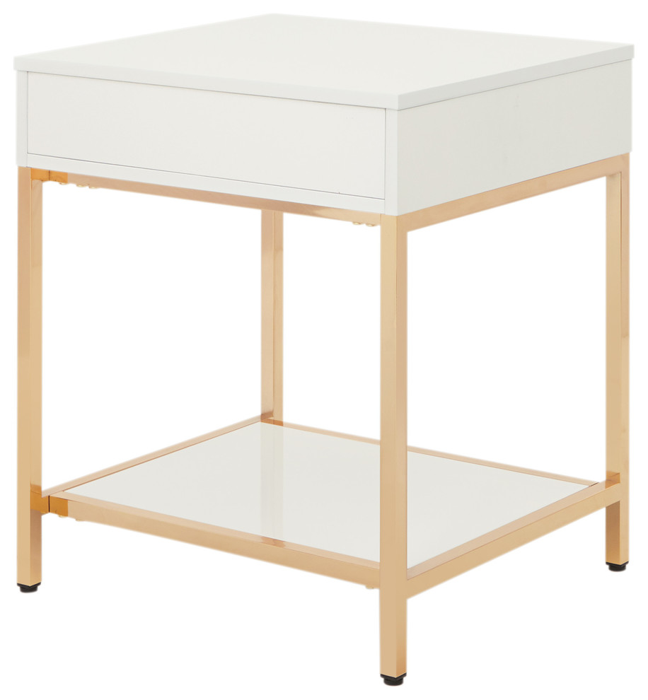 Alios End Table With White Gloss and Gold Chrome Plated Base   Contemporary   Side Tables And End Tables   by Office Star Products  Houzz