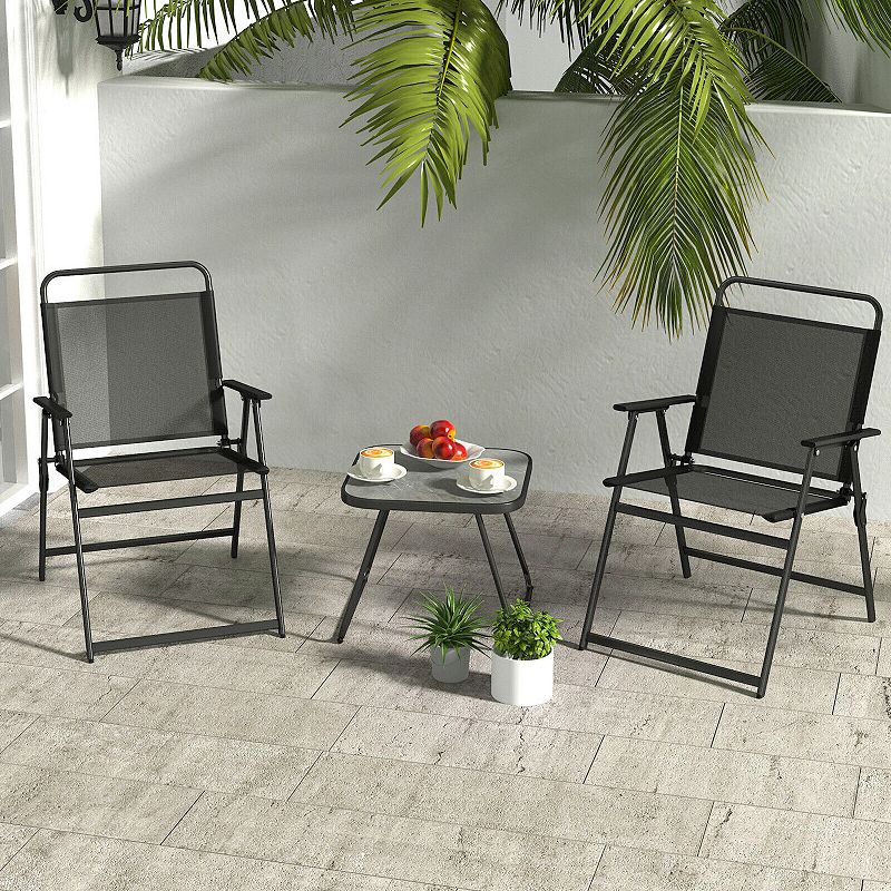 3 Pieces Patio Folding Conversation Chairs and Table-Black