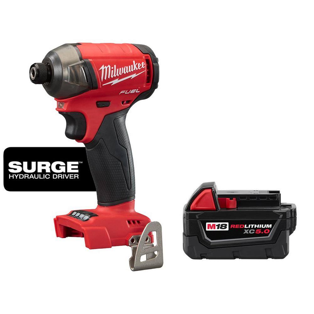 MW M18 FUEL SURGE 18V Lithium-Ion Brushless Cordless 14 in. Hex Impact Driver with XC 5.0 Ah Battery 2760-20-48-11-1850