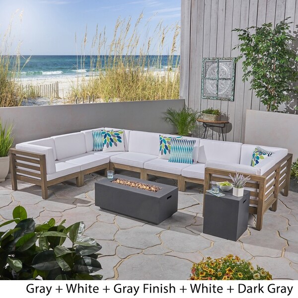 Oana Outdoor Ushaped 8seat Acacia Sectional Sofa Set w/ Fire Pit by Christopher Knight Home