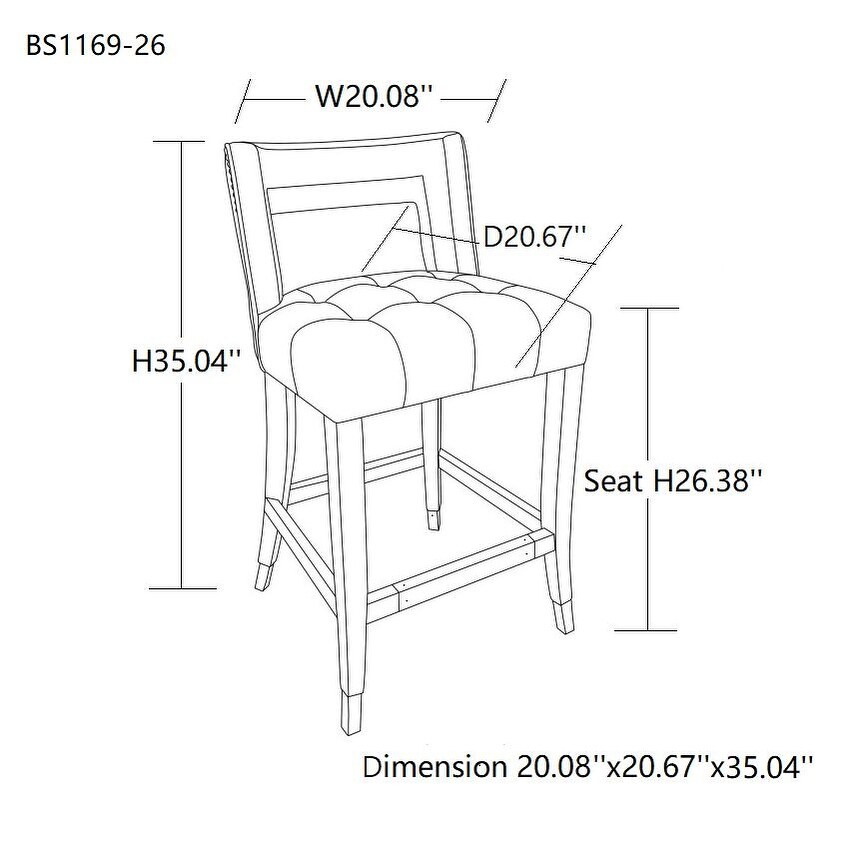 Velvet Barstool with nailheads Living Room Chair 2 pcs Set   26 inch Seater height