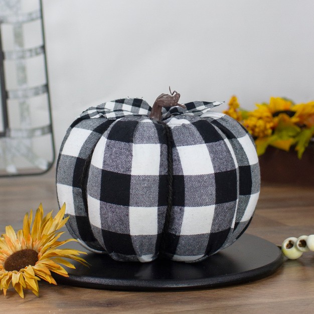 Black And White Buffalo Plaid Fall Harvest Tabletop Pumpkin