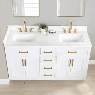 Altair Gavino 60 in. W x 22 in. D x 34 in. H Bath Vanity in White with Grain White Composite Stone Top 557060-WH-GW-NM