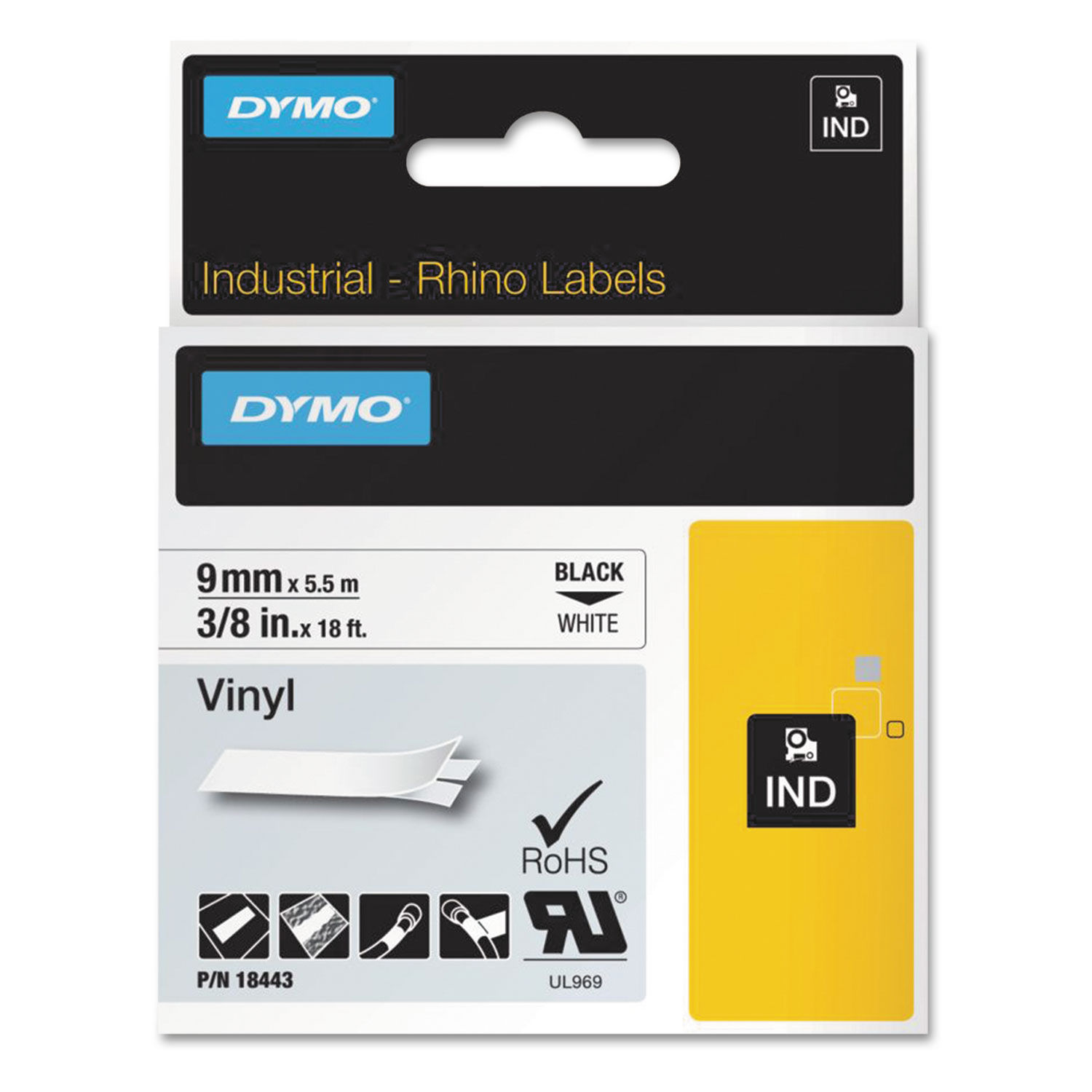 Rhino Permanent Vinyl Industrial Label Tape by DYMOandreg; DYM18443