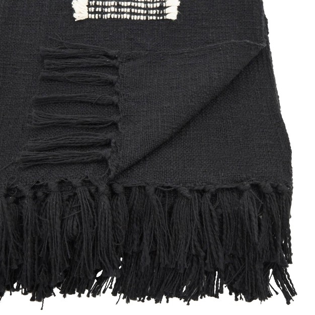 Cotton Throw Blanket With Fringed Lines Saro Lifestyle