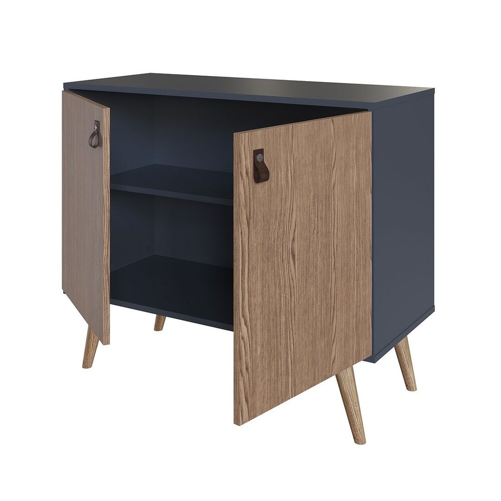 Manhattan Comfort Amber Accent Cabinet with Faux Leather Handles in Blue and Nature