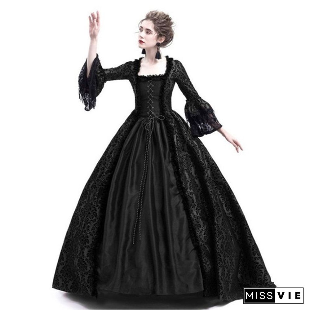 Vintage Medieval Palace Women Evening Party Dress Fancy Renaissance Pleuche Dress Retro Velvet Tailed Dress Party Costume