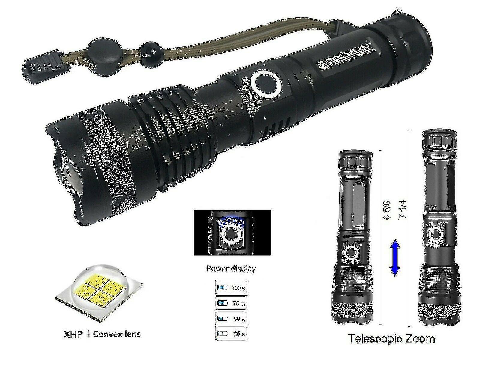 Super Bright 90000lm Led Tactical Flashlight With Rechargeable Zoomable